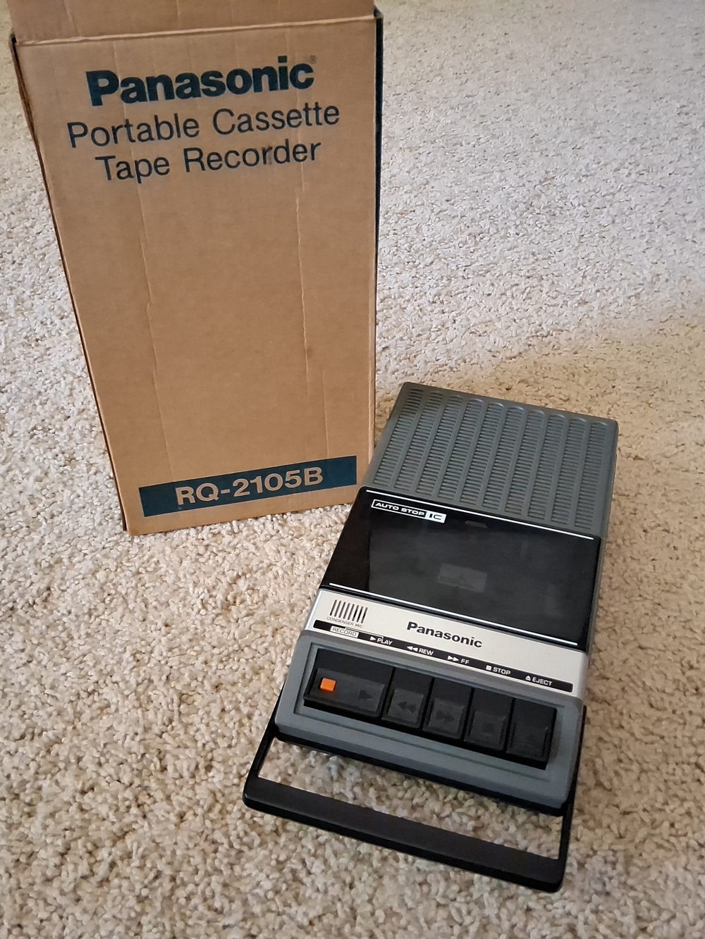 B) Vintage Panasonic RQ-2105B Portable Cassette Tape Recorder in Original Box